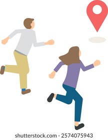 Clip art of man and woman running toward destination