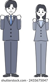 Clip art of man and woman in suit raising fist
