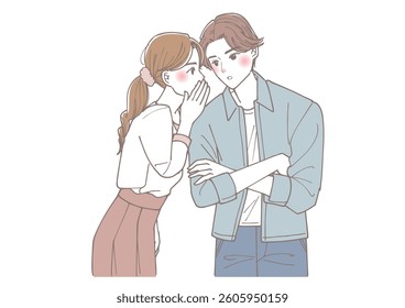 Clip art of man and woman talking in private