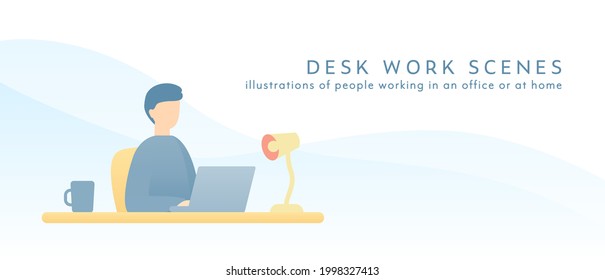Clip art of a man working at a desk.
This illustration has elements of business, computer, internet, people, and books.