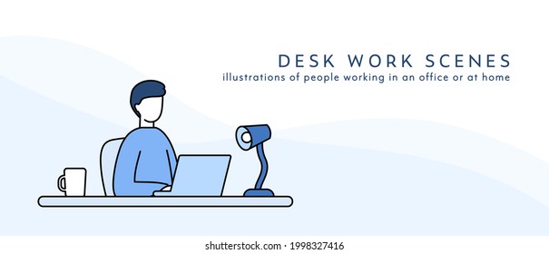 Clip art of a man working at a desk.
This illustration has elements of business, computer, internet, people, and books.