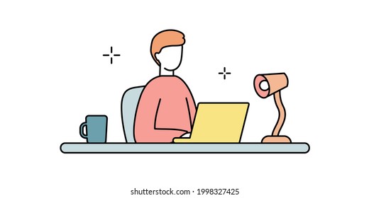 Clip art of a man working at a desk.
This illustration has elements of business, computer, internet, people, and books.