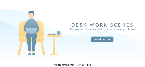 Clip art of a man working on the sofa at home.
This illustration has elements of business, laptop, person, table, and book.