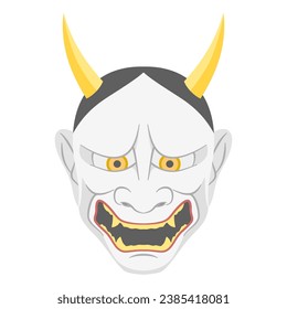 Clip art of mask of Hannya, a mask of Noh, a traditional Japanese performing art Color without line