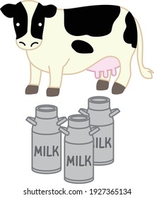 Clip art of milk cow and milk can