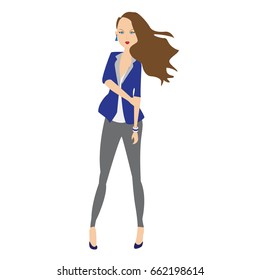Clip art model with grey pants and blue jacket