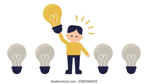 Clip art of moment of inspiration | flat design illustration of a person and a light bulb