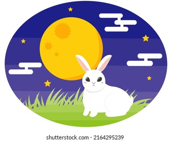 Clip art of moon viewing.　Mid-autumn moon.　Rabbit.