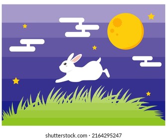 Clip art of moon viewing.　Mid-autumn moon.　Rabbit.