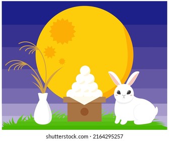 Clip art of moon viewing.　Mid-autumn moon.　Rabbit.