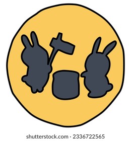 Clip art of the moon showing a silhouette of a rabbit making rice cakes.