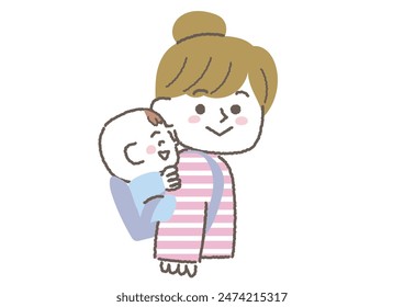 Clip art of mother carrying a baby on her back