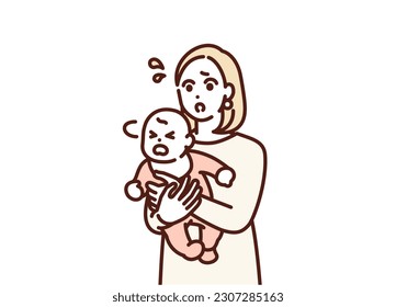 Clip art of a mother nursing her squirming baby.