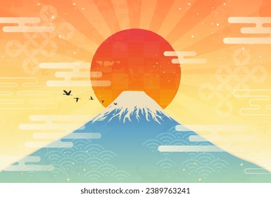 Clip art of Mount Fuji and sunrise on New Year's Day