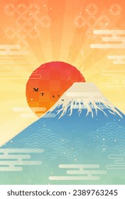 Clip art of Mount Fuji and sunrise on New Year's Day