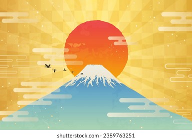 Clip art of Mount Fuji and sunrise on New Year's Day