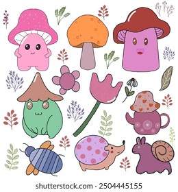 clip art mushroom cottagecore aesthetic vector flowers illustration 