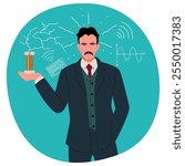 Clip art of Nikola Tesla, the legendary inventor and pioneer of electricity and wireless technology. Perfect for educational materials and creative contents celebrating science and innovation