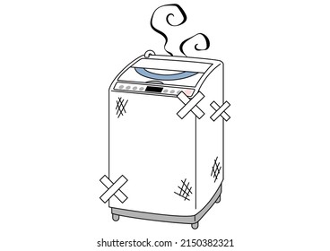 Clip art of old and tattered vertical washing machine