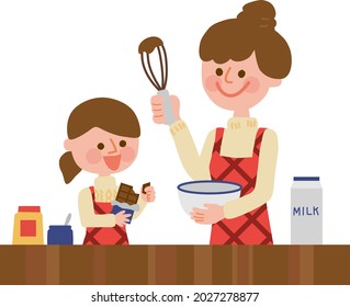 Clip art of parent and child making handmade chocolate