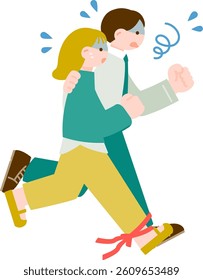 Clip art of people running on two legs, chain of fatigue.