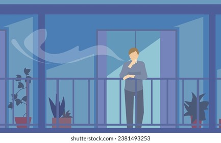 Clip art of person smoking on balcony