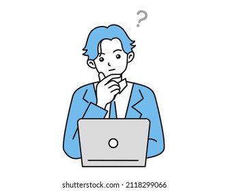 Imágenes prediseñadas de una persona que piensa frente a una laptop