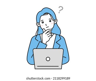 Clip Art Of A Person Thinking In Front Of A Laptop