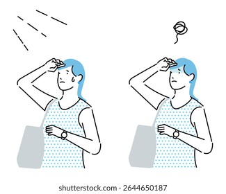 Clip art of person - woman in the sunlight - summer - dizziness and sweat