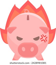 Clip art of piggy bank of angry pig