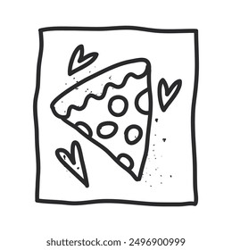 clip art of pizza pepperoni. template design in doodle style. doodle vector Illustration in naive art with texture.