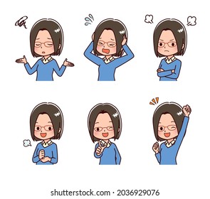 Clip art of plain clothes woman in various poses