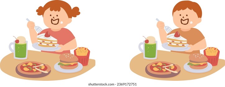 Clip art of plump child eating unhealthy food