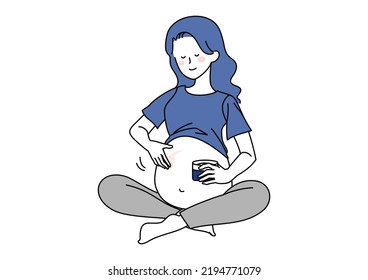 Clip art of pregnant woman applying stretch mark prevention cream