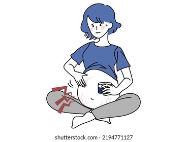 Clip art of pregnant woman applying preventive cream to stretch marks