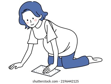 Clip art of pregnant woman dusting floor