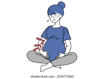 Clip art of pregnant woman enduring stomachache