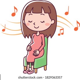 Clip art of a pregnant woman sitting in a chair listening to music