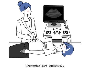 Clip art of pregnant woman undergoing ultrasound examination