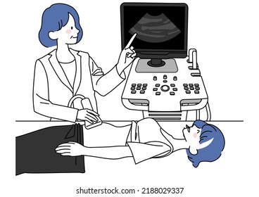 Clip art of pregnant woman undergoing ultrasound examination