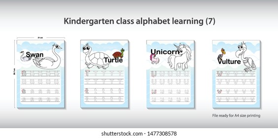 Clip art for preschool, kindergarten kids to improve basic writing skills. Recipe for Learning to write letters. For children and their parents. English alphabet. STUV. vector -  illustration