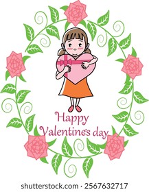 Clip art of a pretty girl on　Valentine's Day