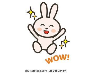 Clip art of rabbit jumping up and down with a banzai