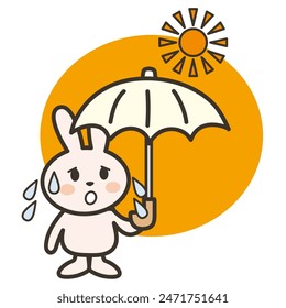 Clip art of rabbit putting up a parasol when fed up with intense heat