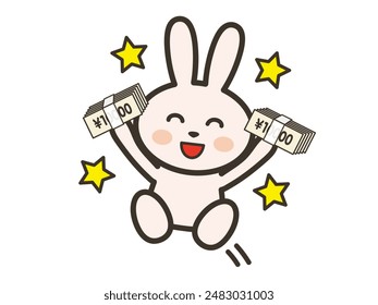 Clip art of rabbit who is overjoyed with big money