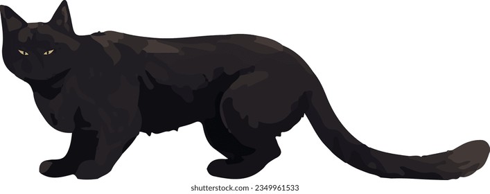 Clip art of realistic black cat_illpainting