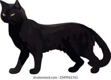 Clip art of realistic black cat_illpainting