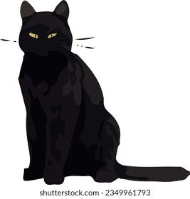 Clip art of realistic black cat_illpainting