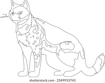 clip art of realistic black cat_line drawing