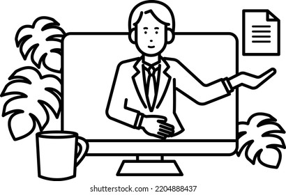 Imágenes prediseñadas de la recepción de documentos en la escena comercial, dibujo de líneas.